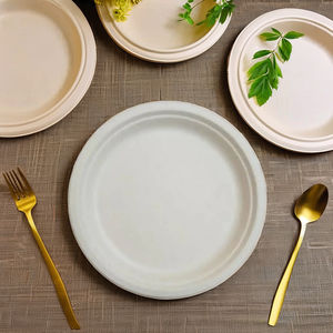 Assiettes jetables compostables biodégradables écologiques de 9 pouces pour fête de mariage en pâte de canne à sucre de bagasse fabriquées en Inde - Product Image 1
