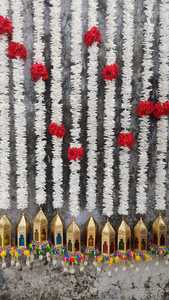 Vintage Mughal-Inspired Metal Hanging Lamp with Floral Garland Decorative Lantern for Eid Diwali Wedding & Festive Event Decor - Product Image 4