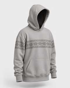 Sudadera con Capucha de Forro Polar con Patrón Nórdico Premium, Sudadera Unisex de Invierno con Diseño Fair Isle, Sudadera con Capucha Gruesa con Jacquard de Copos de Nieve - Product Image 3