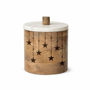Pot de rangement en bois avec calligraphie arabe et design de lanterne, couvercle en marbre, boîte décorative pour la décoration de la maison - Product Image 2
