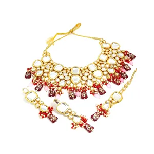 Ensemble de bijoux de mariée plaqué or 24 carats rouge et rose pour femmes et filles, avec zircon et pour mariage - Product Image 5