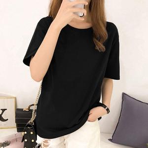 T-shirt décontracté à col rond pour femmes 100% jersey vierge uni pré-lavé en coton peigné avec motif imprimé en stock de 50 couleurs - Product Image 5