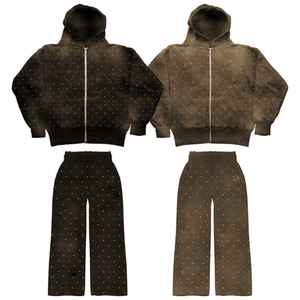 Nuevo Conjunto Deportivo de Dos Piezas para Hombre, Ligero, Cortavientos, con Cierre, Lavado Ácido Desgastado, con Pedrería - Product Image 3