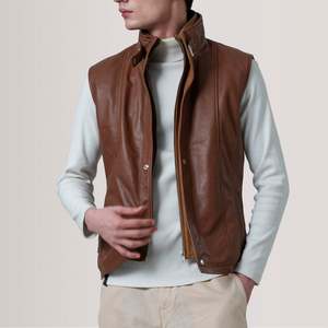 Chaleco de Trabajo Zane para Hombre, Corte Ajustado, Cuero Encerado Marrón con Logotipo Personalizado Bordado, para Pesca en Verano y Otoño - Product Image 1