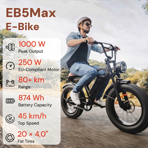 Bicicleta Eléctrica EB5Max de 20 Pulgadas con Llantas Gruesas, Batería de Litio de 48V, Motor en la Rueda Trasera, Estilo Vintage para Adultos - Product Image 3
