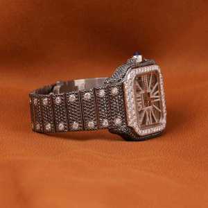 Reloj Analógico de Edición Limitada Premium con Correa de Cuero y Acero Inoxidable Negro de Dos Tonos, Diamante Moissanita, Esqueleto, Totalmente Automático - Product Image 2