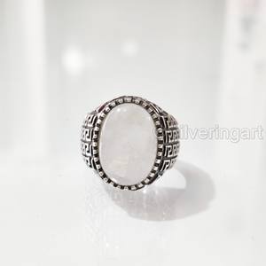 Vente en gros de bagues pour hommes, pierres de lune arc-en-ciel, feu bleu naturel, pierres précieuses, bijoux arabes orientaux, bagues en argent sterling 925 - Product Image 4