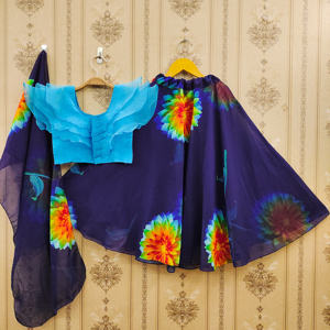 Ensemble Lehenga Choli pour enfants Shoryam Fashion, en organza bleu, entièrement cousu, longueur au sol, chemisier à volants, imprimé floral, vêtements ethniques pour filles - Product Image 2
