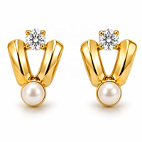 JJBRAVO - Aretes de Oro Macizo con Forma de Corazón y Perla de Agua Dulce, Estilo Lujoso, Certificados por Terceros, 0.45 g, Metal Precioso, Joyería Fina para Mujer