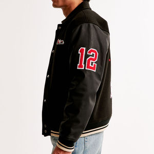 Personalizado de los hombres 100% de lana de cuero genuino mangas Varsity chaqueta Chenille bordado parche Logo Streetwear Bomber Letterman estilo - Product Image 6