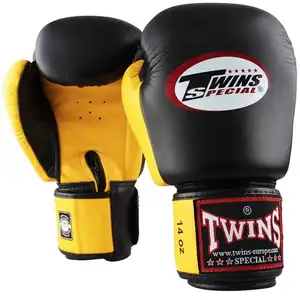 Gants de boxe pour jumeaux noir jaune équipement de combat spécial pour jumeaux 2022 créez votre propre cuir véritable personnalisé 8oz/10oz/12oz/14oz/16oz