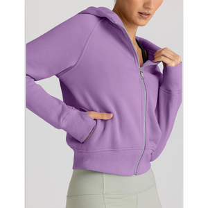Customizable Crop Zipper <b>hoodie</b> for Women Kangaroo <b>with</b> <b>thumb</b> <b>hole</b> anti-wrinkle breathable hodies for woman - Product Image 2