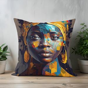 Coussin imprimé femme africaine jaune, coussin de décoration moderne pour chambre à coucher, 20"x36" ou 50x90 cm - Product Image 1
