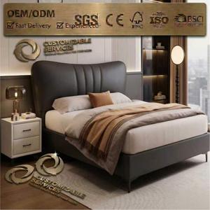 Cadre de lit Queen Size sans bruit avec structure KD et tiroirs, mobilier de chambre minimaliste rembourré en bois massif - Product Image 1