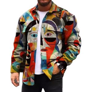 Youth Fashion Urban Fashion <b>Jacket</b> Personalized Design Sense Printing Lapel <b>Men's</b> Shirt <b>Jacket</b> Tops - Product Image 1