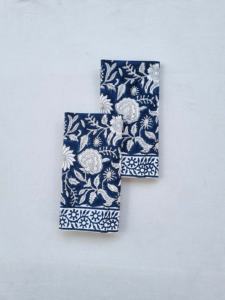 Air Force Blue Indian Floral Hand Block Printed Cotton Fabric <b>Napkins</b> for Table Reusable for Wedding Events and Home <b>Parties</b> - Product Image 3