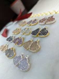 Corazón Druzy Pares Encantos 15mm 925 Plata DE LEY 14K Chapado en oro Cristal natural Componentes de joyería hechos a mano - Product Image 3