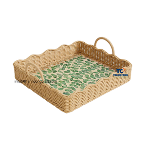 Bandeja de ratán cuadrada de Vietnam a precio barato con incrustaciones de madreperla de lujo para ajuste de mesa decoración del hogar propósito de regalo - Product Image 1