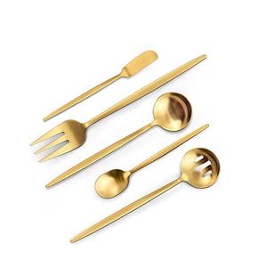 Juego de cubiertos dorados y delgados de lujo, cubiertos chapados en oro y espejo brillante, Decoración de mesa para eventos de boda, conjunto de cubiertos de acero inoxidable - Product Image 1