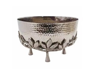 Frutal de Metal moderno, cuenco de plata martillada con trabajo elegante, forma redonda, cuenco para servir con soporte de Metal dorado, decoración moderna de Metal para el hogar - Product Image 1