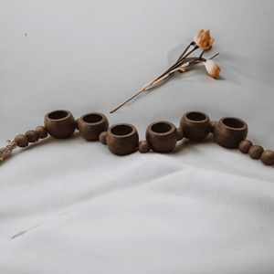 Bougeoir artisanal indien moderne fabriqué à la main en bois de manguier perlé guirlande 6-petite section de bol pour la décoration de la maison utilisation de mariage - Product Image 6