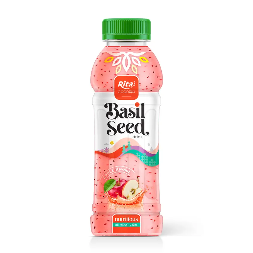 Vietnam Beverage Company New Product Natural Basil Seed Drink With Apple Juice 330 ml Pet Bottle Soft Drink