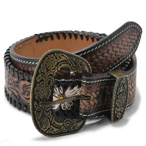 Made in India High Quality Floral Engraved Full Grain Vegetable Tanned Western <b>Leather</b> <b>Tooling</b> <b>belt</b> with 3 Piece Designer buckle - Product Image 4