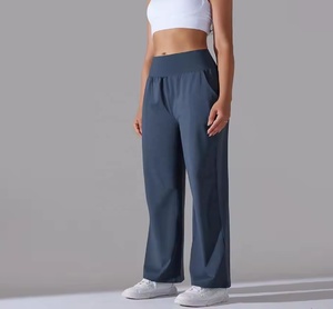 Pantalones de chándal deportivos informales de cintura alta con parte delantera plana de seda/algodón Antiestático de verano para mujer con bolsillo - Product Image 2