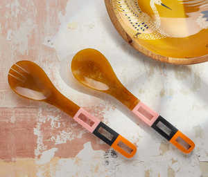 Royal Artisans hecho a mano moderno ecológico diseñador resina ensalada servidor Set Multicolor multifuncional cucharas hogar cocina fiesta - Product Image 2