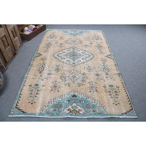 Alfombra Turca Vintage, Alfombra de 5.1x8.2 pies, Alfombra de Lana Ikat Azul Marrón - Product Image 1