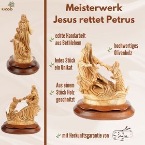Escena de barco tallada a mano "Jesús calma la tormenta" – Escultura exclusiva de madera de olivo de Belén (36 cm) - Product Image 4