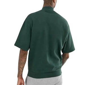 T-shirt en éponge surdimensionné lourd 400 gsm 2025 col rond côtelé avec col épais imprimé motif chemises tricotées pour hommes - Product Image 4