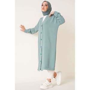 Cardigan largo informal Aerobin con botones, estampado sólido de invierno, diseño frontal de longitud corta - Product Image 3