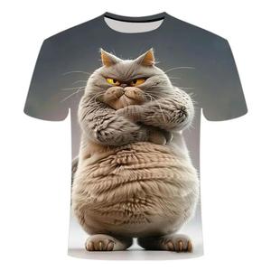 Camiseta con estampado de gato divertido para hombre, camisetas con estampado 3D de animales con personalidad, camisetas holgadas de manga corta de verano, cuello redondo informal 2025 - Product Image 2