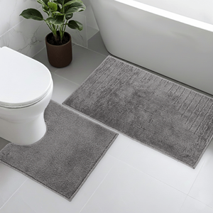 Juego de alfombrillas de baño abstractas Joy Gray, alfombra lavable antideslizante, 57x100 + 57x50 cm - Product Image 1
