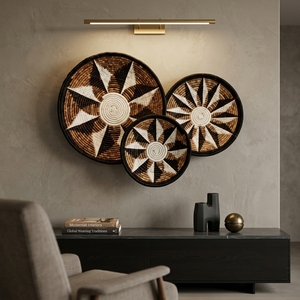 Juego de Cestas de Macramé de Corteza de Plátano Natural, Decoración de Pared, Bandeja Redonda Plana con Diseño de Rayos de Sol y Estrellas, Frutero, Arte Puro para Decoración de Habitaciones - Product Image 6