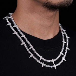 SHREYA DIAM Men's 925 Silver Gold Plated Moissanite Spike <b>Statement</b> <b>Necklace</b> Brilliant Cut Claw Setting Hiphop Style Cuban Chain - Product Image 1