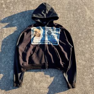 High Quality Streetwear Hoodie Fleece Blank Boxy Zip up Vintage Double Layer Acid Wash Sun Faded Distressed Hoodies for Men - Product Image 4