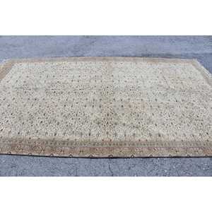 Turkish Rug, Oversize 6.9x11.9 ft Vintage Rug, <b>Brown</b> White Floral <b>Wool</b> Rug - Product Image 3