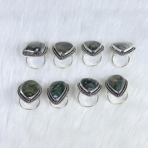 Natural <b>Green</b> <b>Moss</b> Agate Gemstone Rings Smooth Hand Polished Bulk Designer Collet Jewelry Making Silver Fine Jewelry Supply - Product Image 5