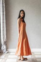 Robe maxi en lin sans manches, robe en lin orange brûlé, robe chemise en lin lourd, confortable