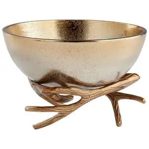 Newest Metal Small Decorative Antler Aluminium Bowl 5 Inch Gold Chrome Plated For Fireplaces And Home Dining