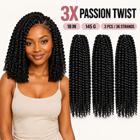 Extensions de cheveux synthétiques tressées au crochet Passion Twist en gros, 18 pouces, 145g, 3 pièces, 36 mèches, basse température