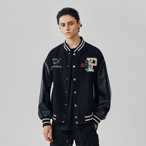 Veste universitaire Letterman de baseball en toile personnalisée pour hommes, col montant avec logo brodé, manches en cuir varisty d'hiver - Product Image 5