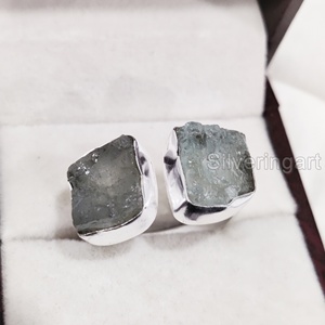 Joyería de piedra en bruto, anillo de mujer, aguamarina Natural, piedra preciosa cruda, piedra natal de marzo, joyería de piedra doble, anillo de Plata de Ley 925 - Product Image 5