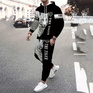 ชุดวอร์มมีฮู้ดสำหรับผู้ชายชุดวอร์มผ้าถักและกางเกงวิ่งชุดสองชิ้น OEM ออกแบบได้ตามต้องการใส่เล่นกีฬา - Product Image 4