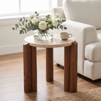 Table d'appoint ronde moderne en travertin, table d'appoint en bois massif, table basse en marbre, mobilier de maison, vente en gros, fabricant sur mesure