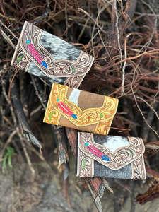 New Western Style Real Tooled Cowhide Leather Clutch Women Designed Clutch Hot Selling Tooled Leather Unique <b>Phone</b> Case Wallets - Product Image 3