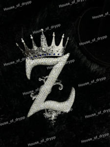 Pendentif Lettre Z Couronne en Moissanite Givrée, Collier Statement Hip Hop Bling, Bijou Initial Personnalisé en Argent 925 Plaqué Rhodium, pour Soirée - Product Image 1