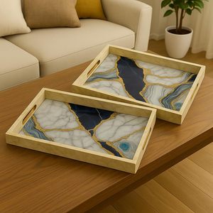 Plateau à fruits en bois rectangulaire fait main de luxe moderne, plateaux de service décoratifs pour l'affichage de chocolat et de fruits - Product Image 2